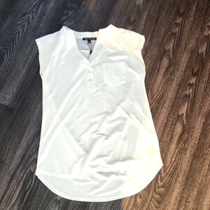 Cable & Gauge White/Cream Fitted Cap Sleeve Hi-Low Tunic Top Small